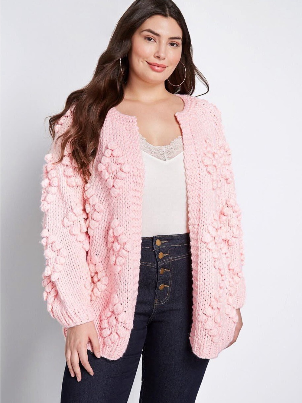 Modcloth Pink Bobble Knit Open Cardigan XXL, 2X, 18, 20, 22, 24